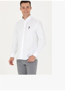 Белая мужская рубашка с воротником на пуговицах стандартного кроя U.S. Polo Assn.