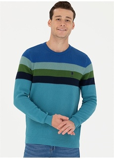 Мужской свитер бензинового цвета приталенного кроя с круглым вырезом U.S. Polo Assn.