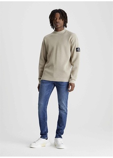 Классический однотонный бежевый мужской свитер с круглым вырезом Calvin Klein Jeans