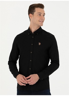 Черная мужская рубашка Slim Fit с воротником на пуговицах U.S. Polo Assn.