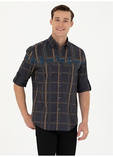 Комфортная мужская рубашка с воротником на пуговицах антрацитового цвета U.S. Polo Assn.