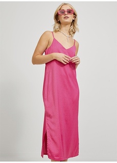 Однотонное розовое женское платье макси с круглым вырезом JJXX