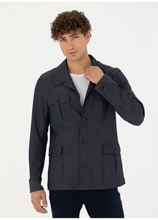 Мужская микро-куртка Slim Fit темно-синего цвета Pierre Cardin