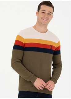 Мужской свитер узкого кроя цвета хаки с круглым вырезом U.S. Polo Assn.