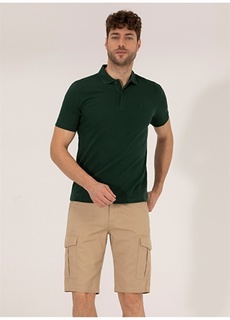 Однотонная темно-зеленая мужская футболка-поло Pierre Cardin