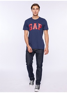Темно-синяя мужская футболка с круглым вырезом и принтом Gap
