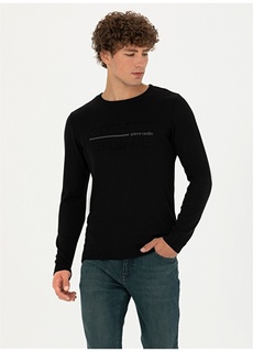 Мужской жаккардовый черный мужской свитер с круглым вырезом Pierre Cardin