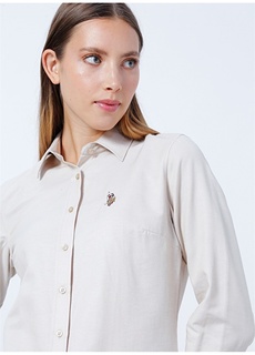 Однотонная коричневая женская рубашка с рубашечным воротником U.S. Polo Assn.