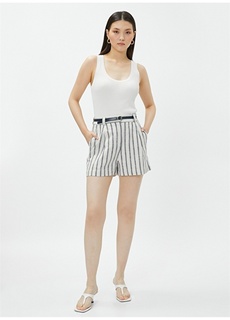 Стандартные темно-синие — белые женские шорты с высокой талией Koton