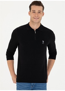 Черный мужской свитер стандартного кроя с воротником U.S. Polo Assn.