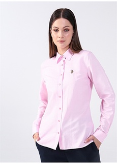 Однотонная светло-розовая женская рубашка с воротником U.S. Polo Assn.