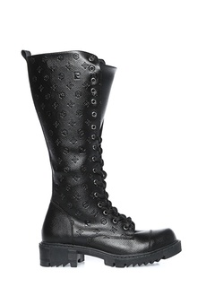 Черные женские длинные ботинки на шнуровке Pierre Cardin