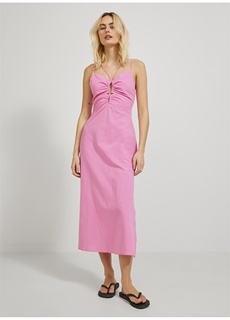 Розовое женское летнее длинное платье с v-образным вырезом JJXX