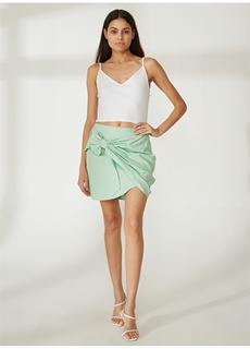 Зеленая женская жаккардовая короткая юбка с нормальной талией Yargıcı