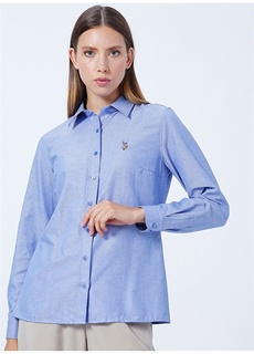 Однотонная синяя женская рубашка с рубашечным воротником U.S. Polo Assn.