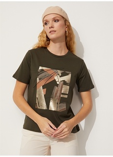 Женская футболка цвета хаки с круглым вырезом и принтом People By Fabrika