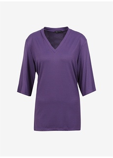 Однотонная фиолетовая женская блузка с V-образным вырезом Selen
