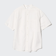 Uniqlo, мужская/женская льняная хлопковая рубашка с воротником-стойкой, пара повседневных мужских белых рубашек с короткими рукавами