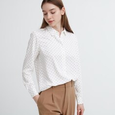 Рубашка Uniqlo в деловом стиле с геометрическим принтом и длинными рукавами, белый