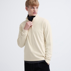 Пуловер Uniqlo унисекс эластичный флисовый с полумолнией, светло-бежевый