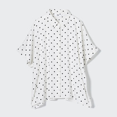 Рубашка Uniqlo Women&apos;s Fancy Printed в горошек с короткими рукавами, светло-бежевый