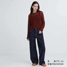 Женские свободные джинсы Uniqlo (прямые широкие брюки в стиле ретро с заниженной талией)