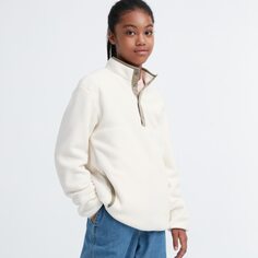 Uniqlo детская одежда для мальчиков и девочек, флисовый пуловер на пуговицах с полуоткрытым воротником и длинными рукавами, зима