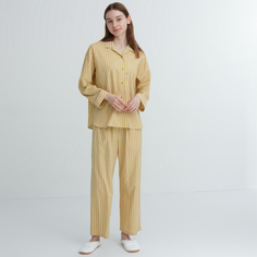 Пижама Uniqlo в полоску с длинными рукавами, светло-желтый