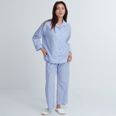 Пижама Uniqlo в полоску с длинными рукавами, голубой