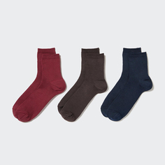 Женские носки Uniqlo 3 пары в рубчик, кораллово-красный
