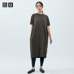 Женское платье Uniqlo с коротким рукавом, оливковый