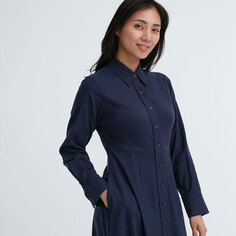 Женское платье-рубашка Uniqlo с начесом, темно-синий