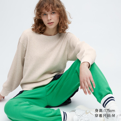 Женский пуловер Uniqlo с круглым вырезом, светло-бежевый