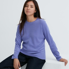 Женский пуловер Uniqlo HEATTECH с круглым вырезом, фиолетовый