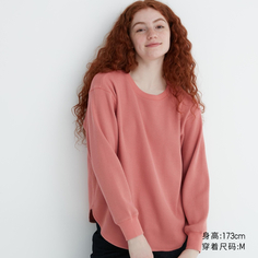 Женский пуловер Uniqlo с круглым вырезом, розовый