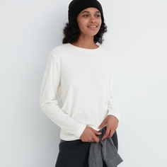 Женский пуловер Uniqlo HEATTECH с круглым вырезом, молочно-белый