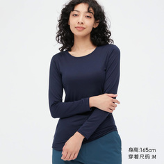 Легкая, удобная и теплая женская футболка Uniqlo с круглым вырезом HEATTECH (осеннее пальто с длинными рукавами для согрева зимой)