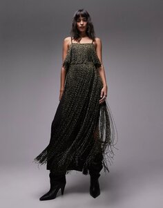 Платье макси Topshop Metallic Fringe, золотистый/черный