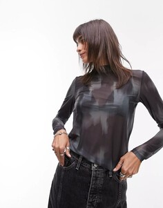 Водолазка Topshop Abstract Blurr High Neck Long Sleeve, черный/серо-голубой