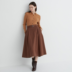 Женская юбка Uniqlo с поясом, коричневый