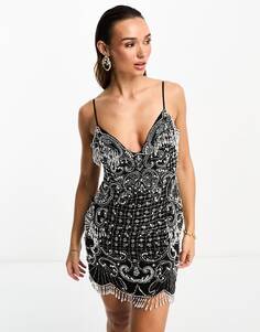 Платье мини Asos Design Embellished Cami With Linear Embellishment, черный