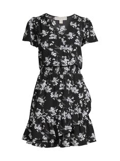 Мини-платье из ботанического крепа с запахом MICHAEL Michael Kors, черный