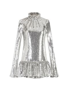 Мини-платье с оборками и пайетками Paco Rabanne, серебряный