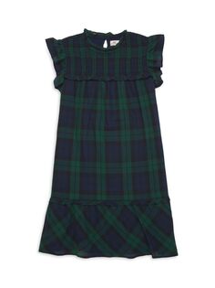 Присборенное платье Blackwatch с рюшами для маленьких девочек и девочек Vineyard Vines, зеленый