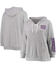 Женский серый пуловер с капюшоном на шнуровке больших размеров New York Giants Fanatics