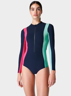 Sweaty Betty Tidal Xtra Life Купальник с длинными рукавами, темно-синий цветовой блок