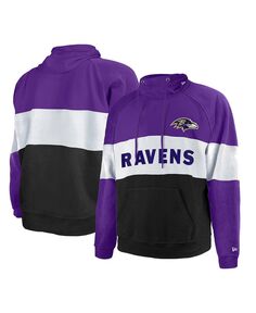 Мужской черный, фиолетовый флисовый пуловер с капюшоном Baltimore Ravens Big and Tall Current с цветными блоками реглан New Era