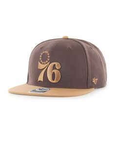 Мужская коричневая двухцветная кепка Captain Snapback Philadelphia 76ers No Shot &apos;47 Brand