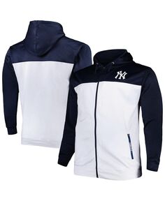 Мужской темно-синий белый худи с молнией во всю длину кокетки New York Yankees Big and Tall Profile