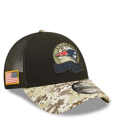 Мужская черная камуфляжная кепка New England Patriots 2022 Salute To Service 9FORTY Snapback Trucker Hat New Era